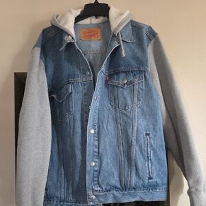Levi's Denim Jacket with Gray Hoodie Sleeves XLT